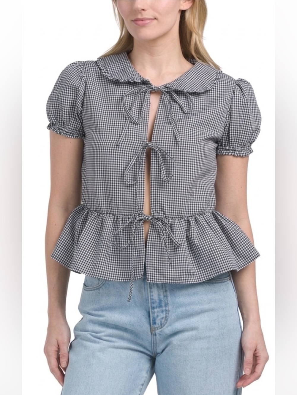 US TOGETHER peter pan collar gingham top